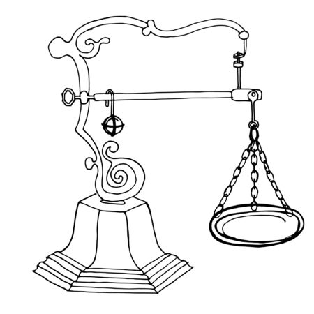 Handdrawn libra doodle icon. Hand drawn black sketch. Decoration element. White background. Isolated. Flat design.Medical equipment.  Print. Line art. Coloring bookのイラスト素材