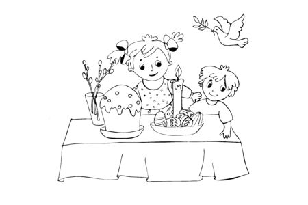 Hand drawn coloring pages for children and adults. Christ is risen.のイラスト素材