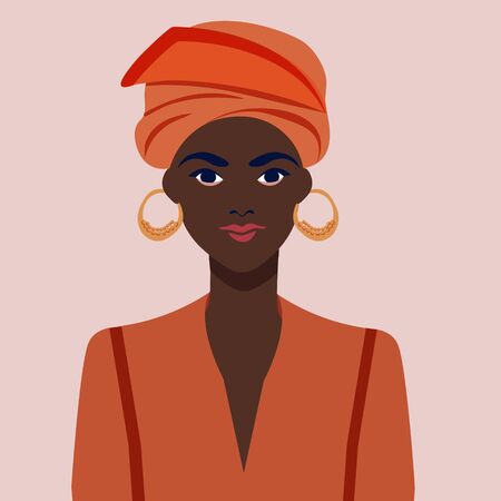 Portrait of a beautiful african woman with earring. Female portrait. Black beauty concept.のイラスト素材