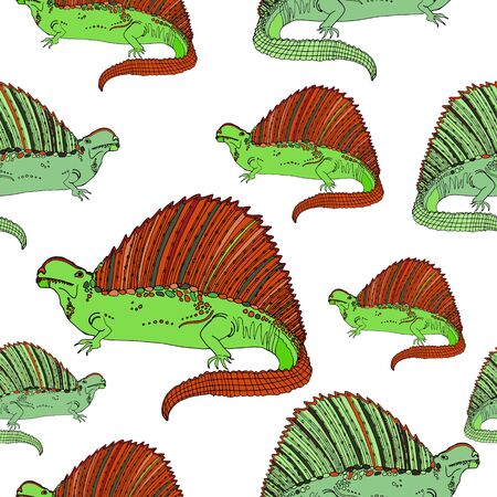 Seamless pattern jurassic dinosaurs. Cartoon character. For the design of children's textiles, wallpaper for children's rooms, invitations, greetings, decorations.のイラスト素材