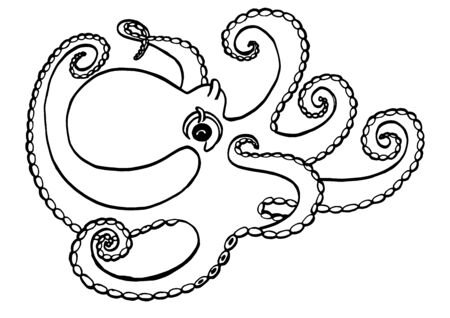 Underwater octopus cuttlefish, squid, devil . Beautiful drawings with patterns. For anti stress for adults and children coloring, emblems or tattoos.のイラスト素材