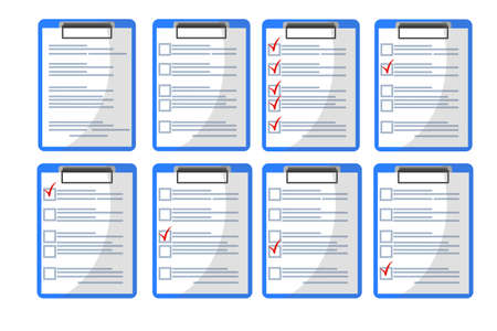 Clipboard with red check mark checklist icon. Elections. List of completed assignments, cases,...