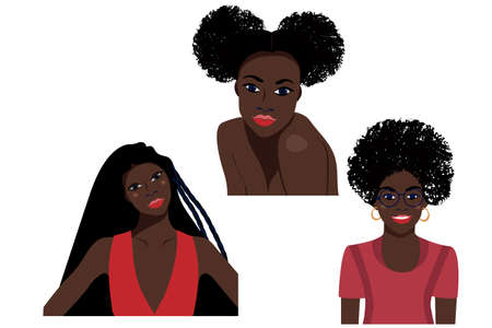 Illustrations with women of different nationalities and cultures. American, African American, Muslim, European.のイラスト素材