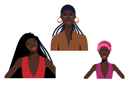 Illustrations with women of different nationalities and cultures. American, African American, Muslim, European.のイラスト素材