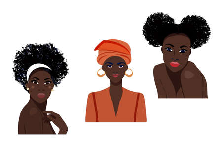 Illustrations with women of different nationalities and cultures. American, African American,...