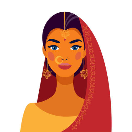 Indian woman in traditional dress. Portrait of a beautiful girl. Avatar. Face.のイラスト素材