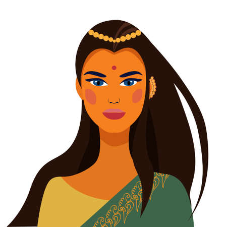 Indian woman in traditional dress. Portrait of a beautiful girl. Avatar. Face.のイラスト素材