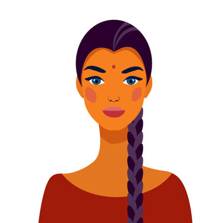 Indian girl student with braided braids. Portrait of a beautiful girl. Avatar. Face. .のイラスト素材