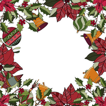 Christmas wreath of holly with red berries. New Year holiday celebration in December.のイラスト素材