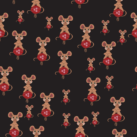 Set with the image of a mouse, Chinese lanterns and giftsのイラスト素材