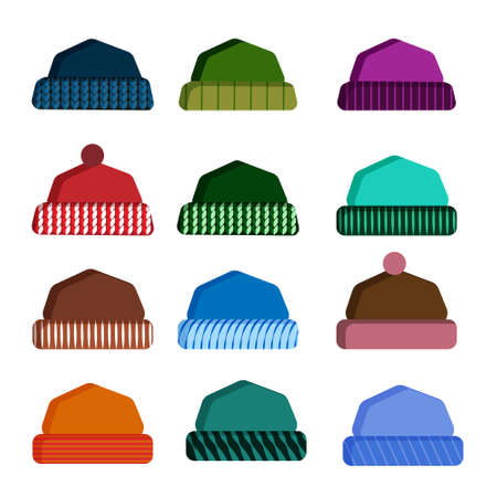Winter hat. Vector set. Warm baby hats. Hats and accessories for boys and girls.のイラスト素材