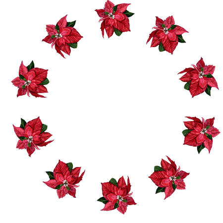Watercolor christmas wreath with poinsettia. New year wreath for design, print or backgroundの写真素材