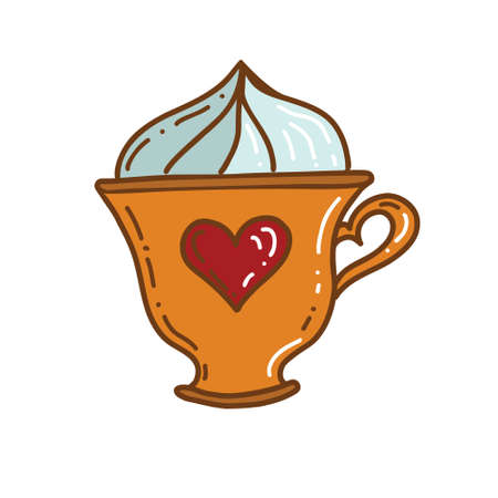 Cup coffee, tea. Vector sketch. Continuous line drawing. Hot drink. Coffee Cappuccino illustration. Isolated on background. printing on T-shirts, poster, wall, goal, glasses, sun loungers bannersのイラスト素材