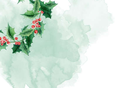 Merry Christmas and Modern Business Holiday cards. Abstract creative universal artistic templates. Watercolor illustration. Christmas illustrations for design, print, textile.の写真素材