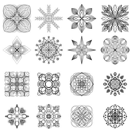 Mandala collection. set christmas mandala. Snowflake Mandala. Round element for coloring. Black lines on a white background. Vector. Ethnic decor elements. Islam, Arab, Indian, Ottoman motives.のイラスト素材