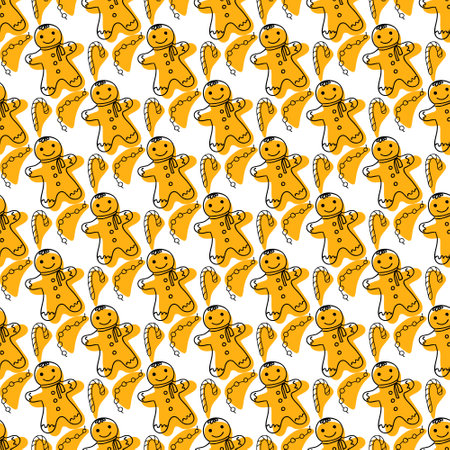 Gingerbread seamless pattern. Gingerbread men. Winter festive vector background. Christmas repeating texture for designer wallpapers, fabrics, wrapping paper, and more.のイラスト素材