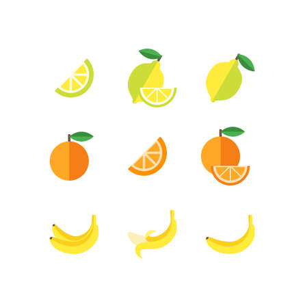 Fruits Flat Colorful Icon Lemon Orange Bananaのイラスト素材