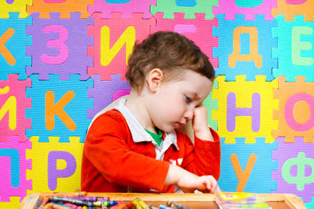 The child refuses to do drawing lessons. The early development of children of preschool ageの写真素材