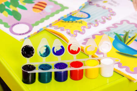 Special paints for children fingers. Finger drawing at home. Additional education and child developmentの写真素材