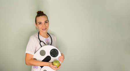 Analysis of body composition measurement with a professional scale. Weighing and measuring body...