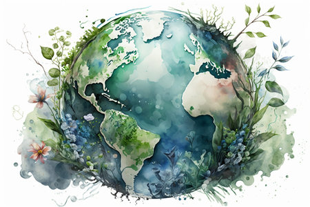 Plastic pollution Earth. Eco environmental problem, planet in different trash human waste. Concept of global warning, climate change and dying Earth. Global warming and climate changeの写真素材