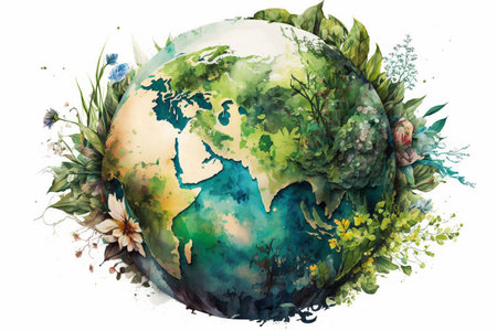 Save our Planet, restore and protect Green Nature, sustainable lifestyle and Climate literacy theme. Plastic pollution Earth. Eco environmental problem, planet in different trash human waste.の写真素材