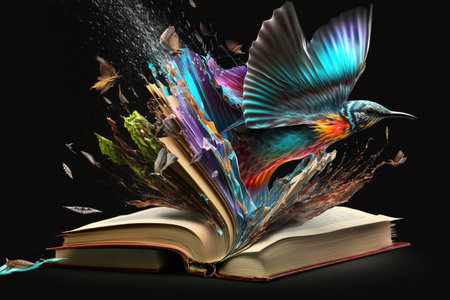 Knowledge, learning and education concept. Education and online class concept. Generative ai. Education learning concept with opening book or textbook. The concept of modern education.の写真素材