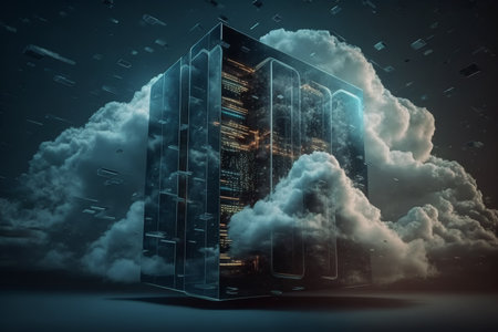 Server room data center storage. Server cloud data storage concept solution. Web database backup...