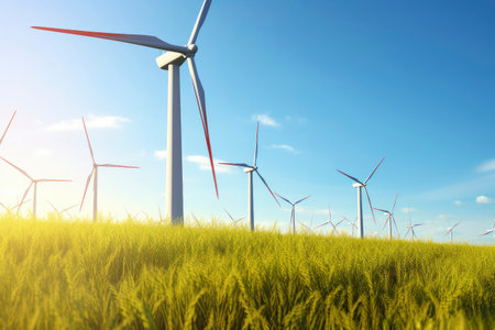 Solar panel with wind turbine against sunset sky background. Alternative electricity source....