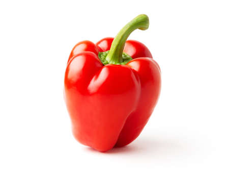 Red bell pepper isolated on white backgroundの写真素材