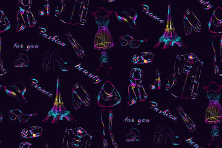 seamless pattern on the theme of Parisのイラスト素材