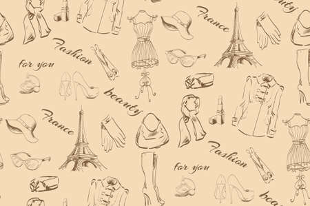 seamless pattern on the theme of Parisのイラスト素材