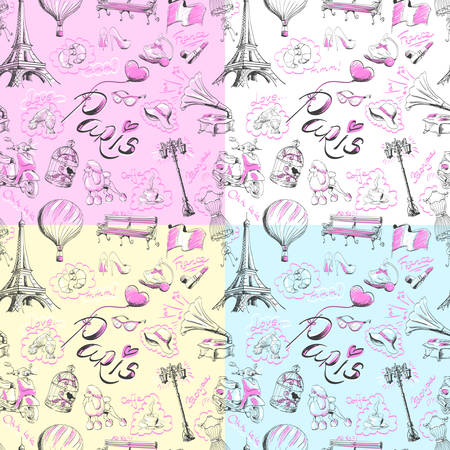 seamless pattern on the theme of Parisのイラスト素材