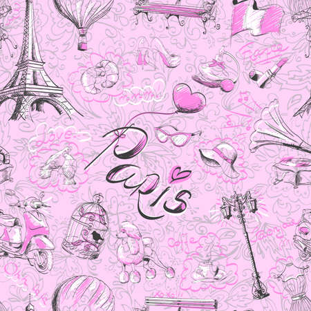 seamless pattern on the theme of Parisのイラスト素材