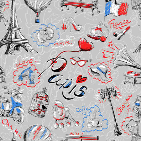 seamless pattern on the theme of Parisのイラスト素材