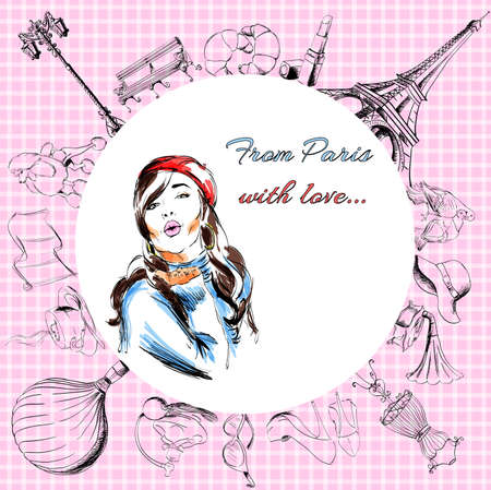 Greeting card welcome to Paris Journeyのイラスト素材