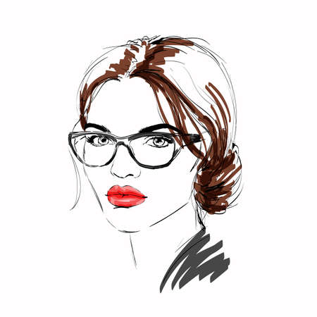 Beautiful girl hand painted, bar, fashion womanのイラスト素材