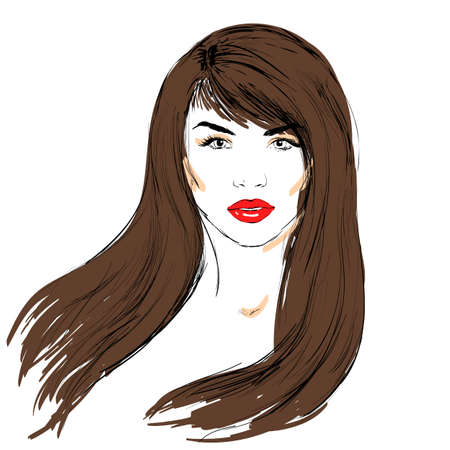 Beautiful girl hand painted, bar, fashion womanのイラスト素材