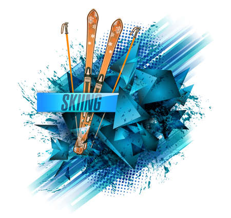 Abstract colored backgrounds, ski sport text, vector illustration.のイラスト素材