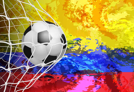 Soccer ball against the background of the Colombia flag of paint blotsのイラスト素材