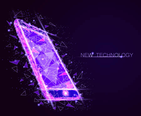 Low poly smartphone mobile touch screen display. Triangle polygonal geometric design connected dots starry sky.のイラスト素材
