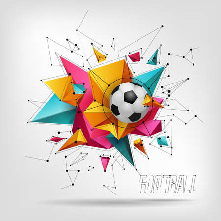 Abstract crystal 3D faceted geometric origami banner with soccer ball, football vector backgroundのイラスト素材