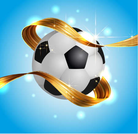 football soccer ball with gold award ribbon ribbon 3D design, stock vector illustrationのイラスト素材