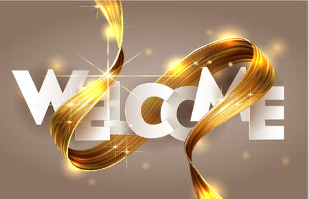 Welcome poster with a range of brush strokes on the background. Colorful design of a gradient brush. Vector illustration of paper. gold and whiteのイラスト素材