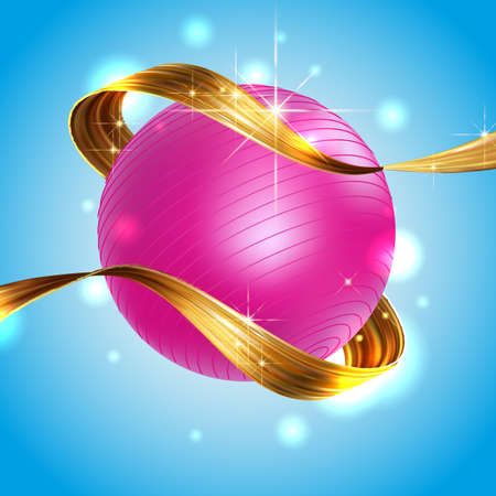 gold ribbon liquid acrylic paint on blue sky background with ballのイラスト素材