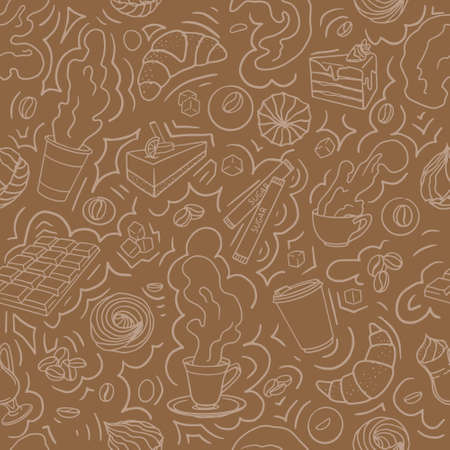 coffee chocolate texture seamless with drink and sweets, cake,のイラスト素材