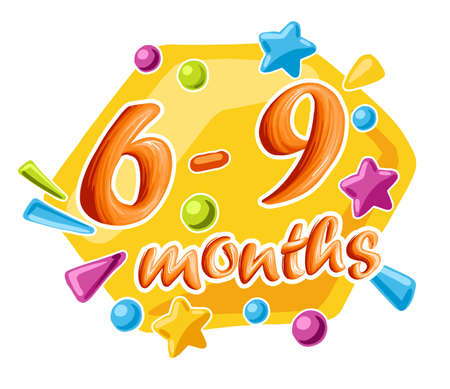 6-9 months old baby colorful numbers, vector illustration growth by monthのイラスト素材