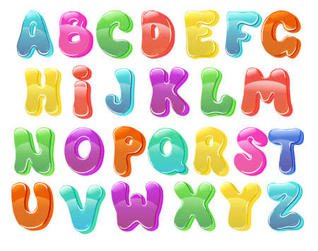 Children's font in the cartoon Set of multicolored bright letters for inscriptions. Vector illustration of an alphabet.のイラスト素材
