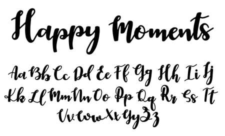 Hand drawn typeface set isolated on white. Brush painted characters: lowercase and uppercase. Vector logo font. Typography alphabet for your designs: logo, typeface, card, wedding invitation.のイラスト素材