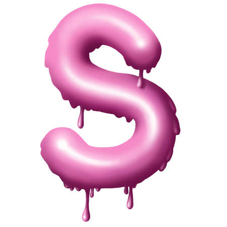 dripping pink paint on letters, alphabet 3Dの写真素材